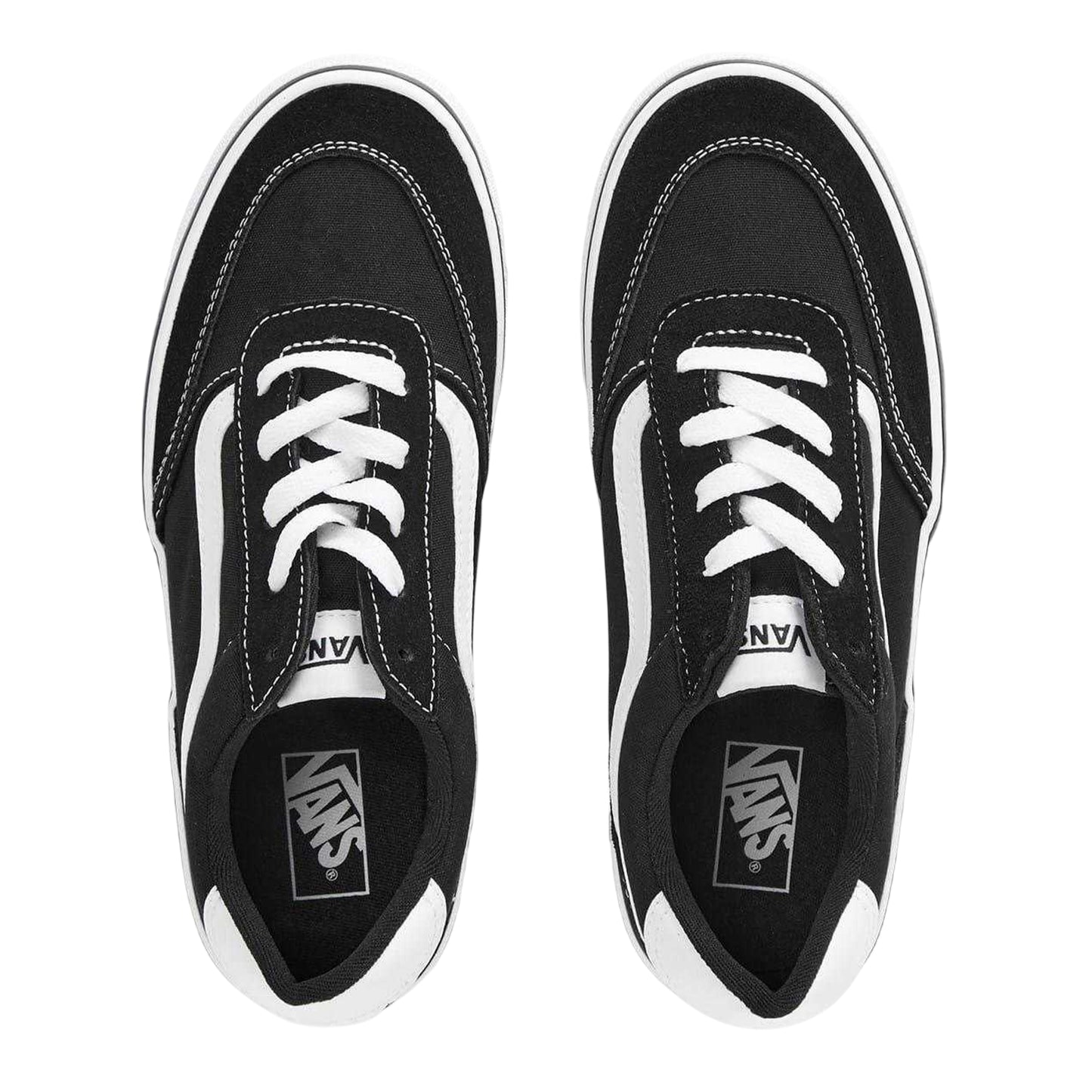 Black-White - Side - Vans Childrens-Kids Brooklyn Canvas Platform Trainers