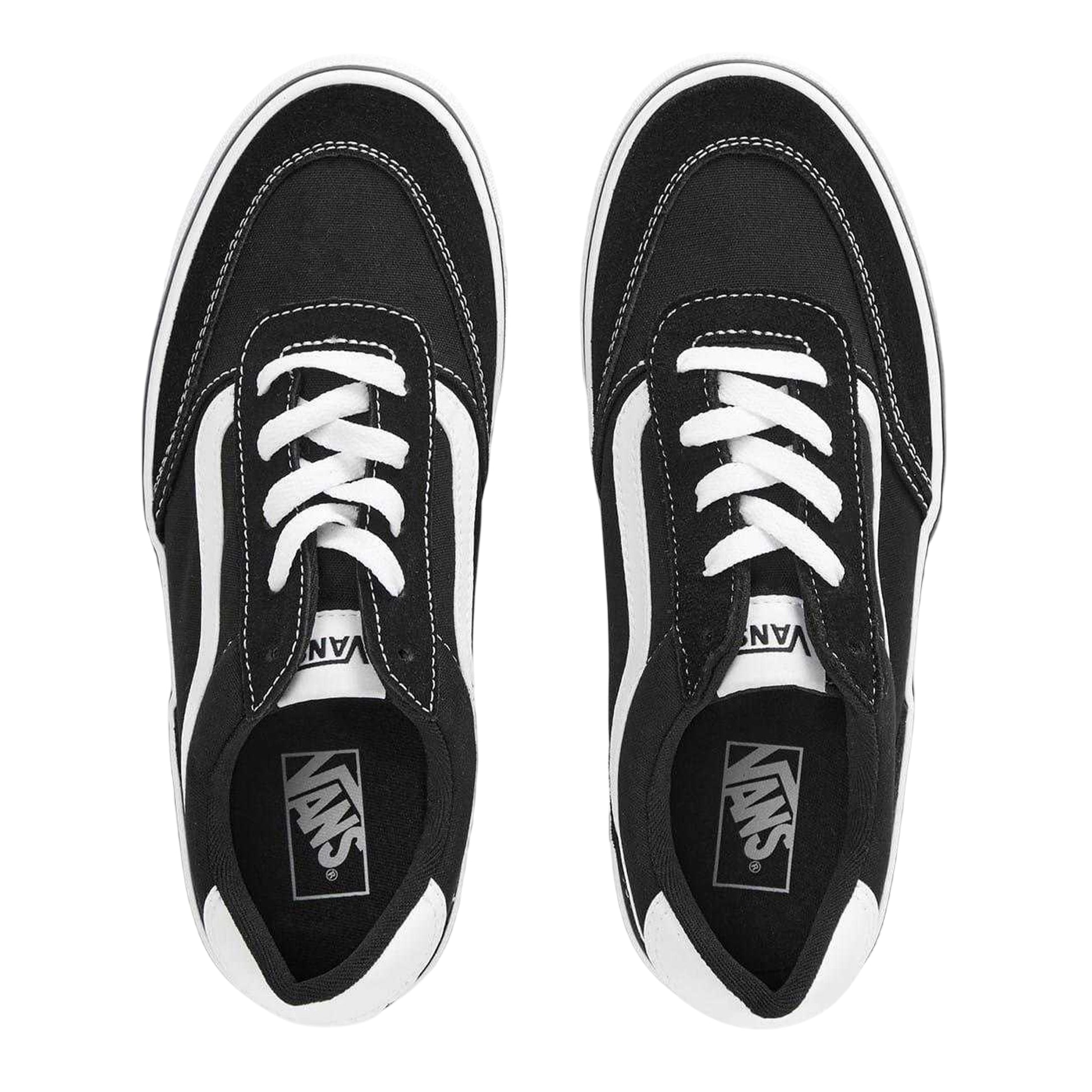 Black-White - Side - Vans Childrens-Kids Brooklyn Canvas Platform Trainers
