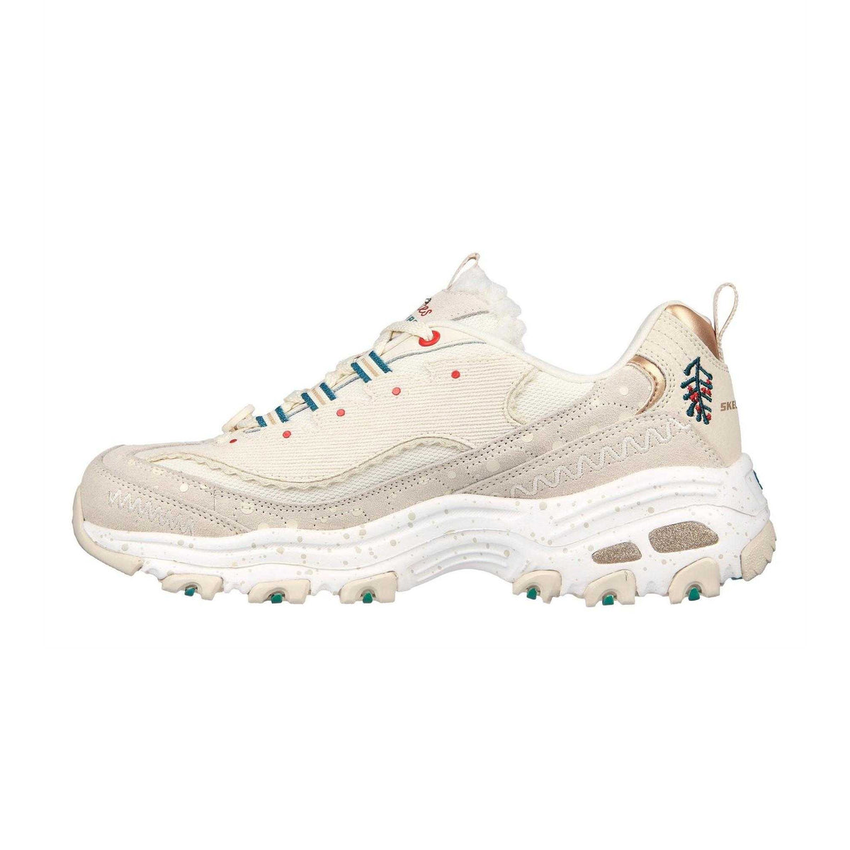 Off White - Back - Skechers Womens-Ladies DLites Christmas Suede Trainers
