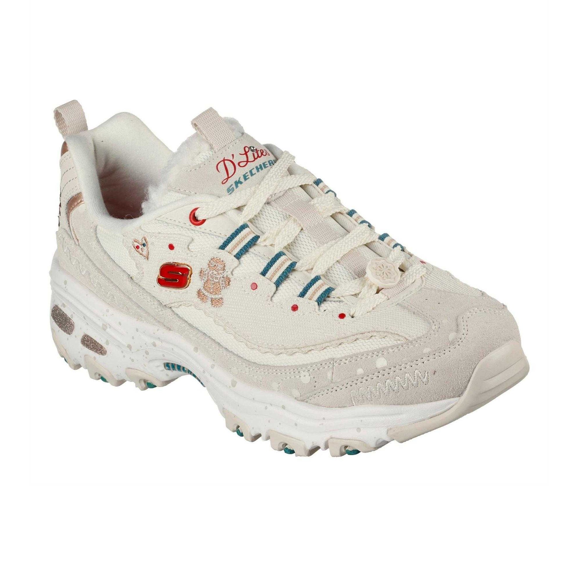 Off White - Lifestyle - Skechers Womens-Ladies DLites Christmas Suede Trainers