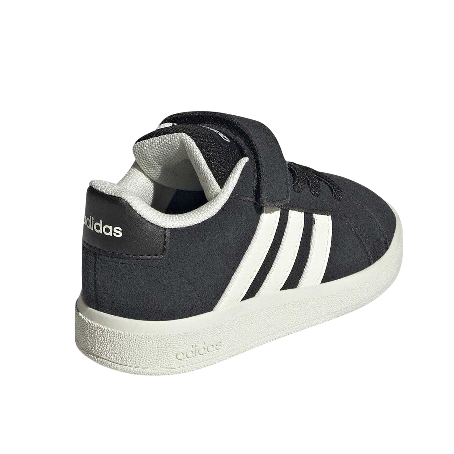 Black-Off White - Back - Adidas Childrens-Kids Grand Court Suede Flat Trainers