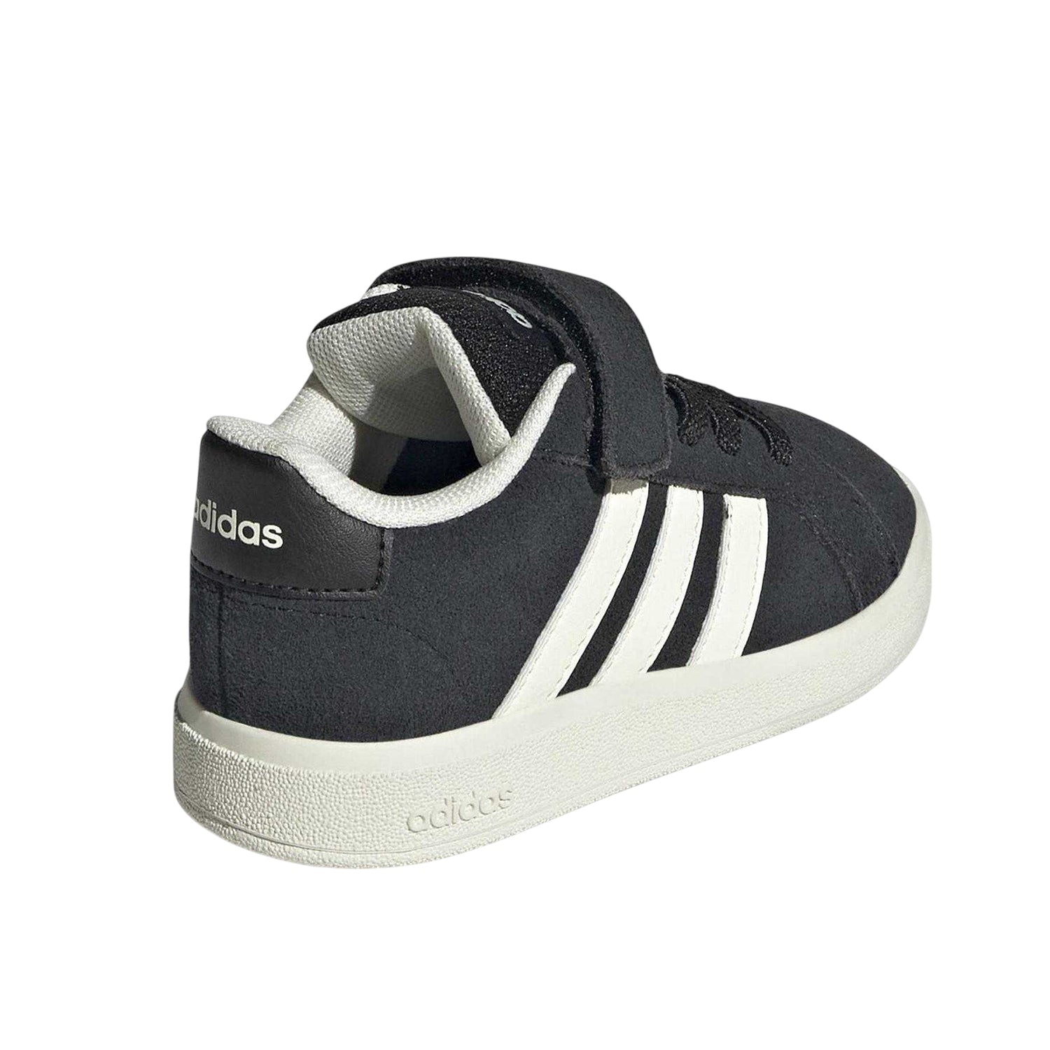 Black-Off White - Back - Adidas Childrens-Kids Grand Court Suede Flat Trainers