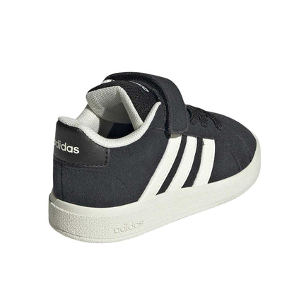 Black-Off White - Back - Adidas Childrens-Kids Grand Court Suede Flat Trainers