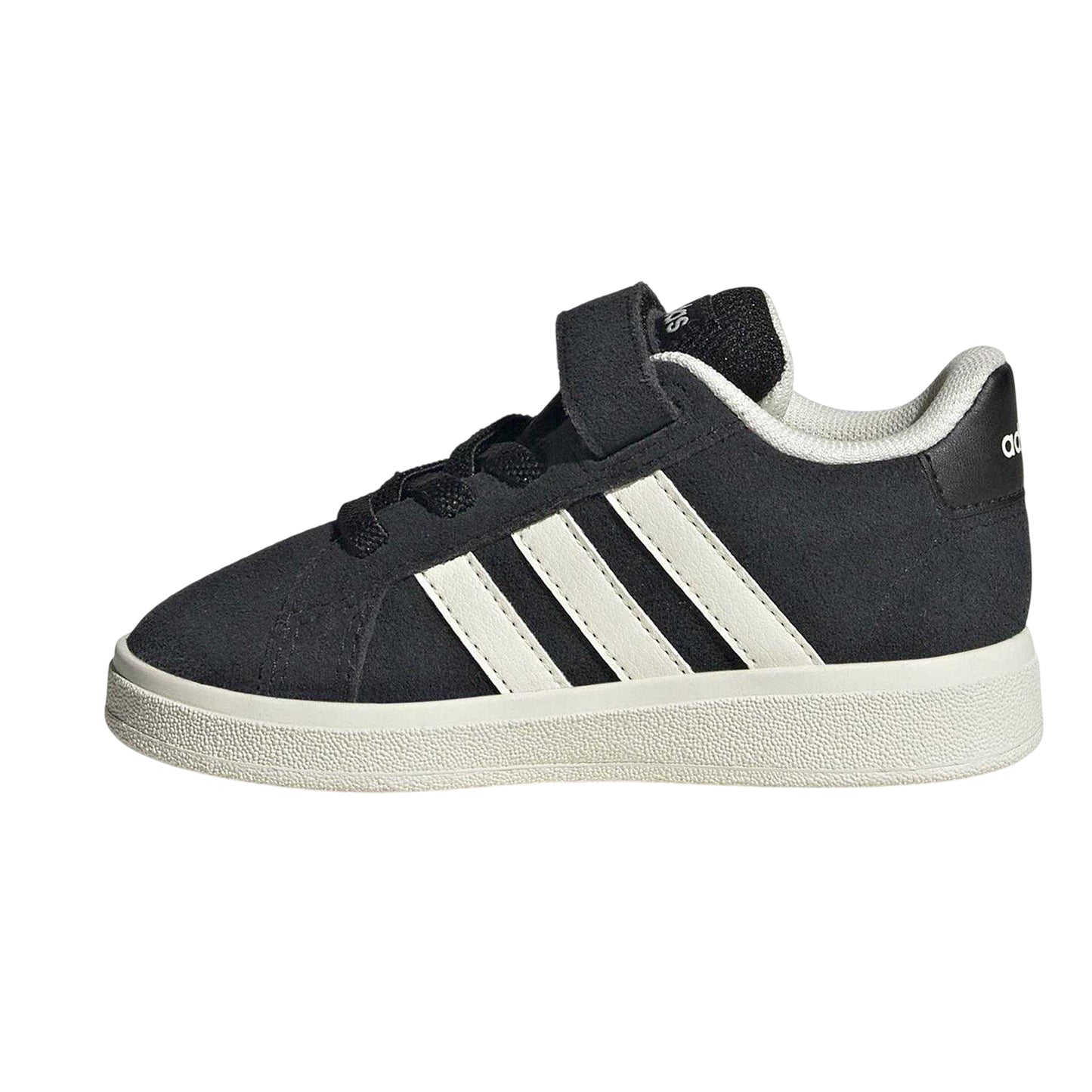Black-Off White - Side - Adidas Childrens-Kids Grand Court Suede Flat Trainers