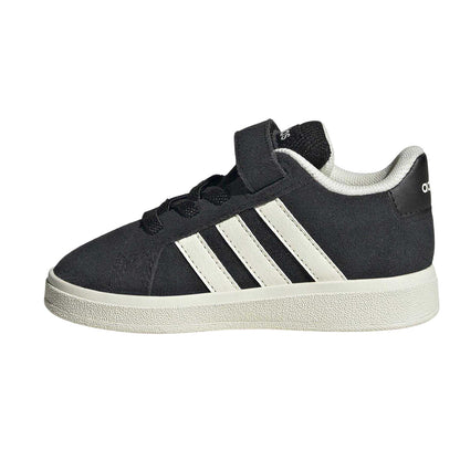 Black-Off White - Side - Adidas Childrens-Kids Grand Court Suede Flat Trainers