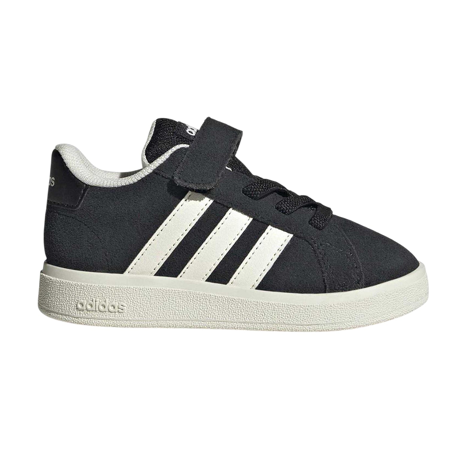 Black-Off White - Front - Adidas Childrens-Kids Grand Court Suede Flat Trainers