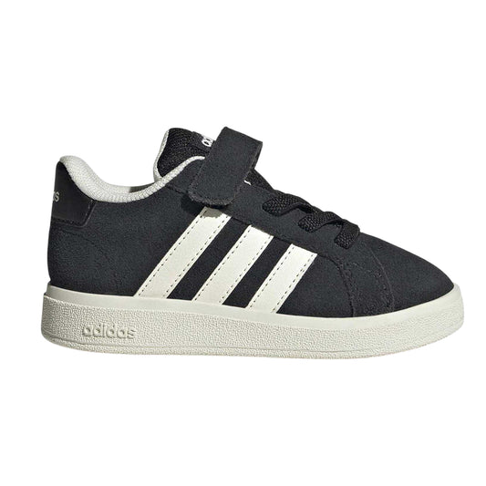 Black-Off White - Front - Adidas Childrens-Kids Grand Court Suede Flat Trainers