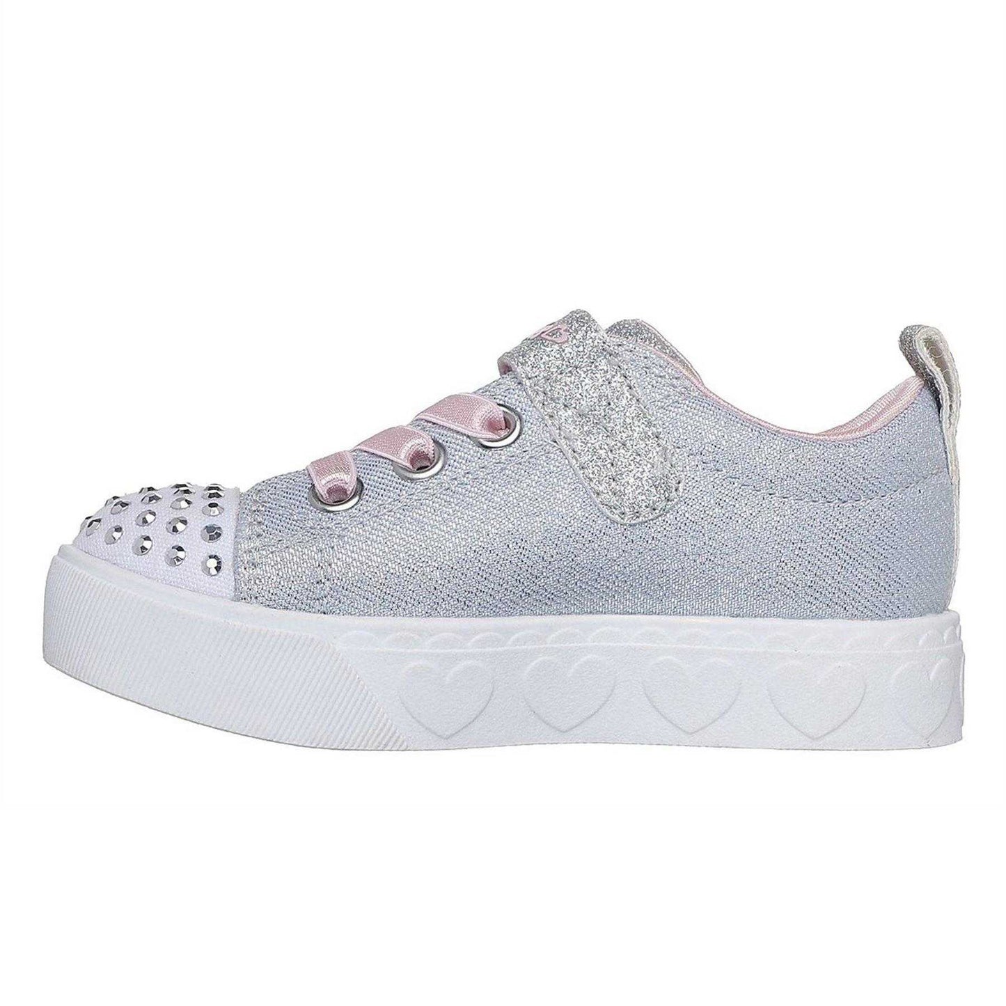 Grey-Pink - Back - Skechers Girls Twinkle Toes Glitter Light Up Trainers