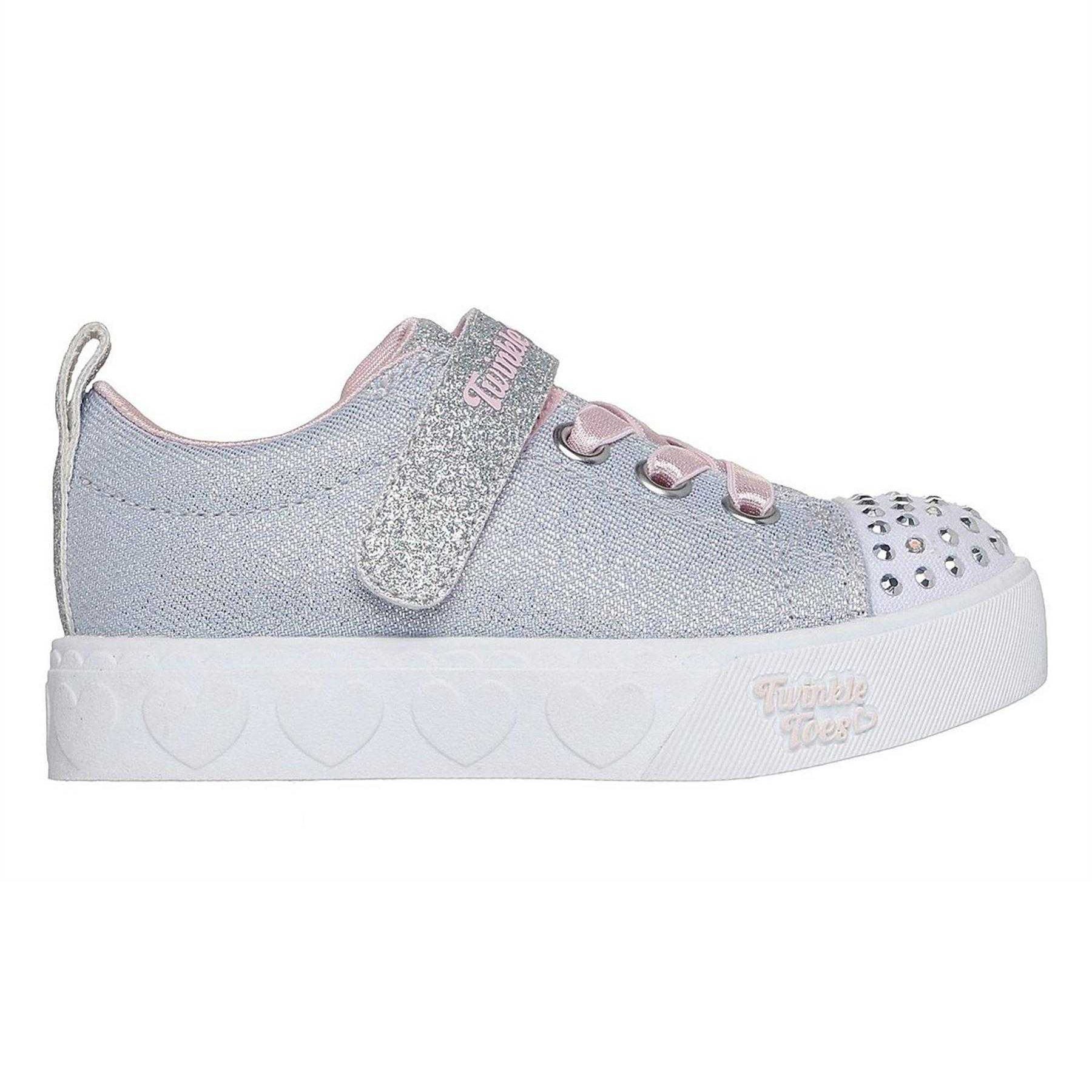 Grey-Pink - Front - Skechers Girls Twinkle Toes Glitter Light Up Trainers
