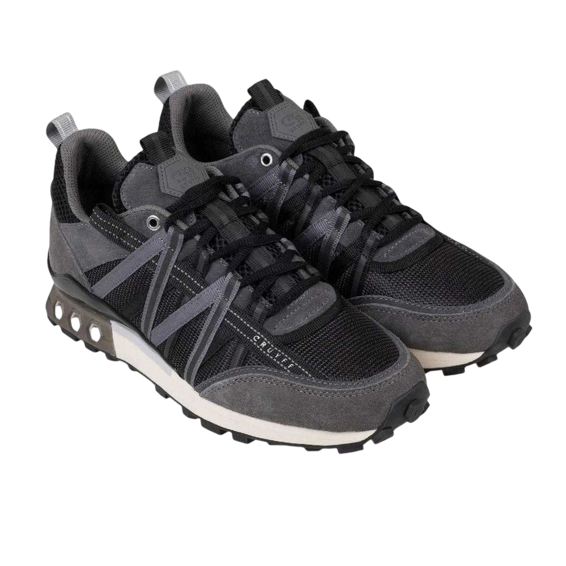 Black-Grey - Back - Cruyff Mens Suede Hex-Tech Trainers
