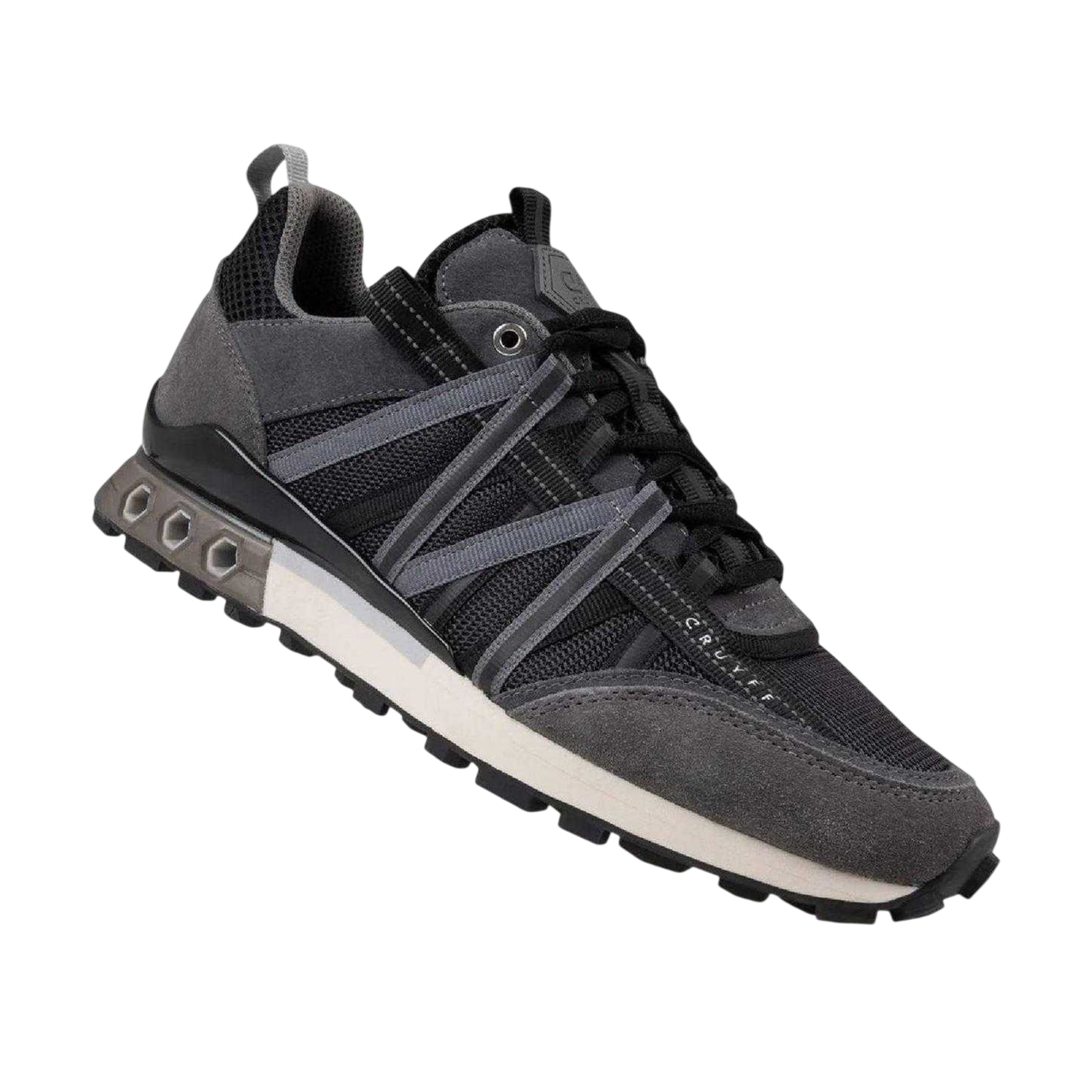 Black-Grey - Side - Cruyff Mens Suede Hex-Tech Trainers