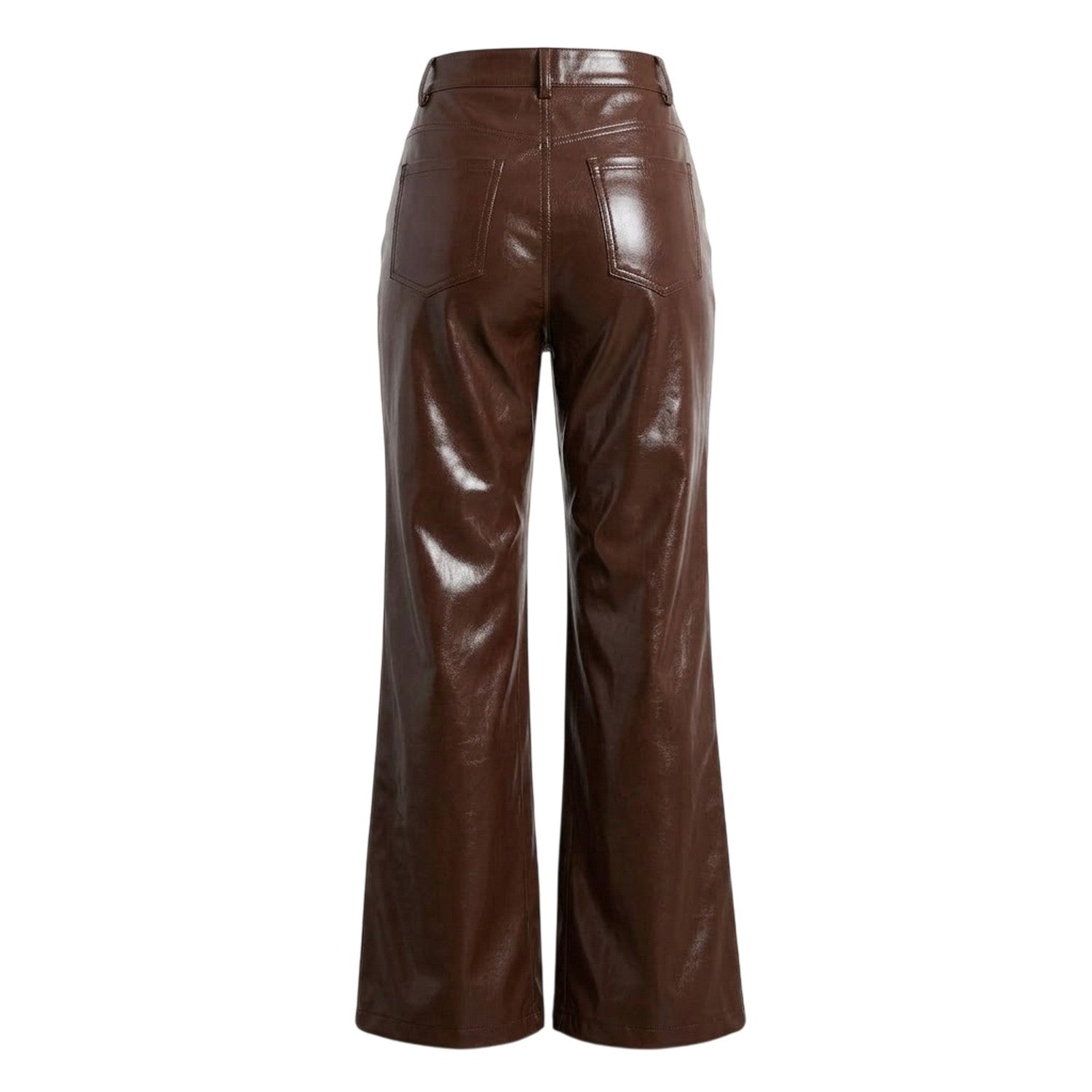 Brown - Back - Missy Empire Womens-Ladies Faux Leather Wide Leg Trousers