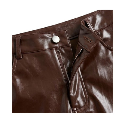 Brown - Side - Missy Empire Womens-Ladies Faux Leather Wide Leg Trousers
