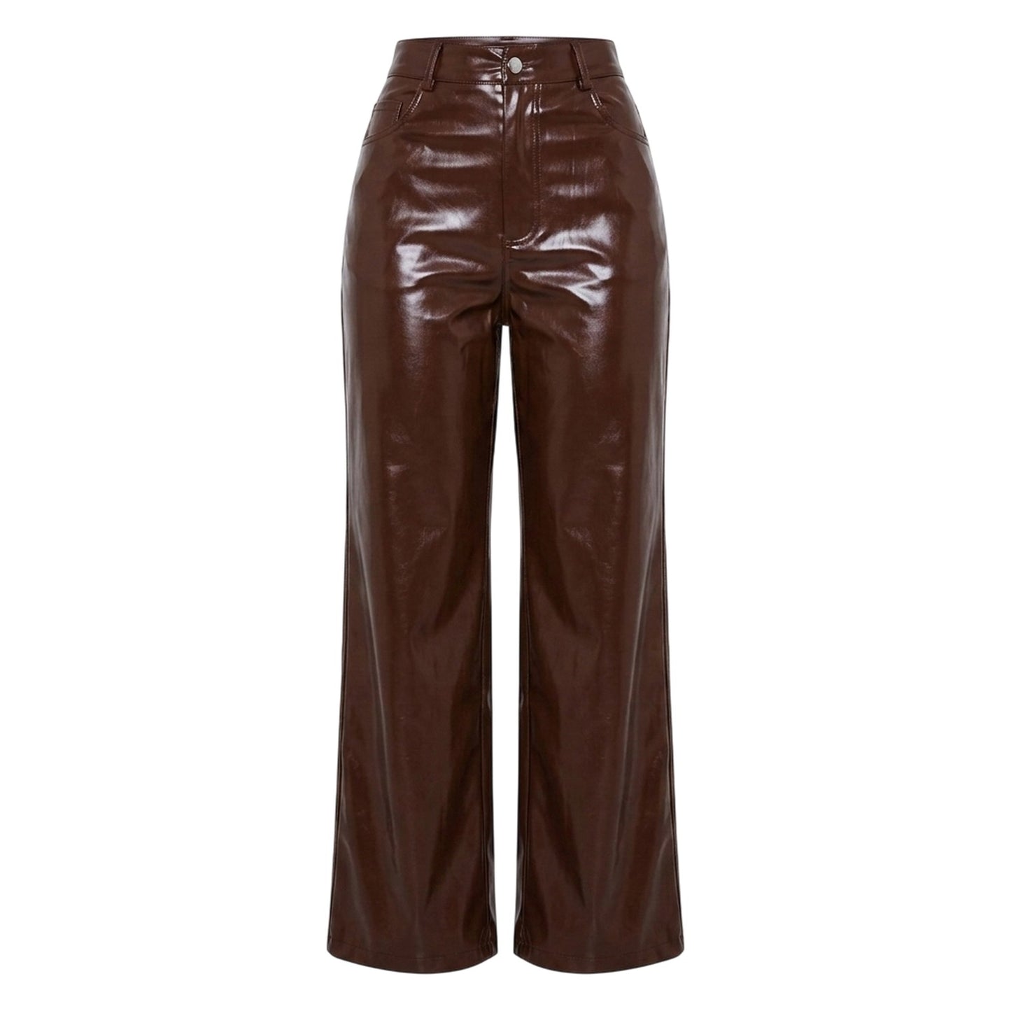 Brown - Front - Missy Empire Womens-Ladies Faux Leather Wide Leg Trousers