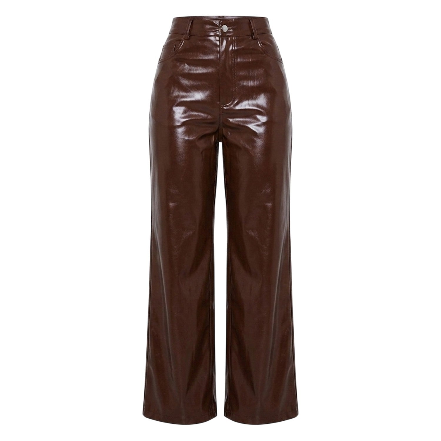 Brown - Front - Missy Empire Womens-Ladies Faux Leather Wide Leg Trousers