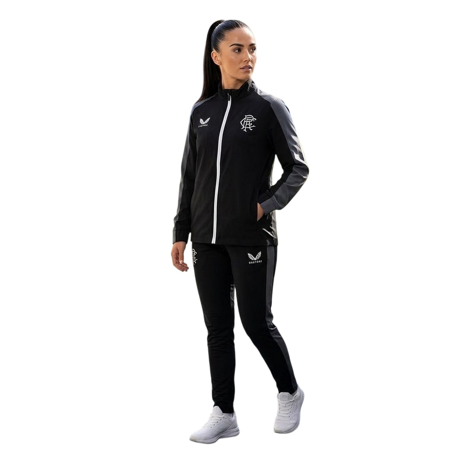 Black - Side - Castore Womens-Ladies Rangers FC Mock Neck Relaxed Fit Track Jacket