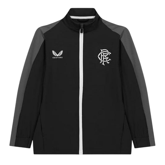 Black - Front - Castore Womens-Ladies Rangers FC Mock Neck Relaxed Fit Track Jacket