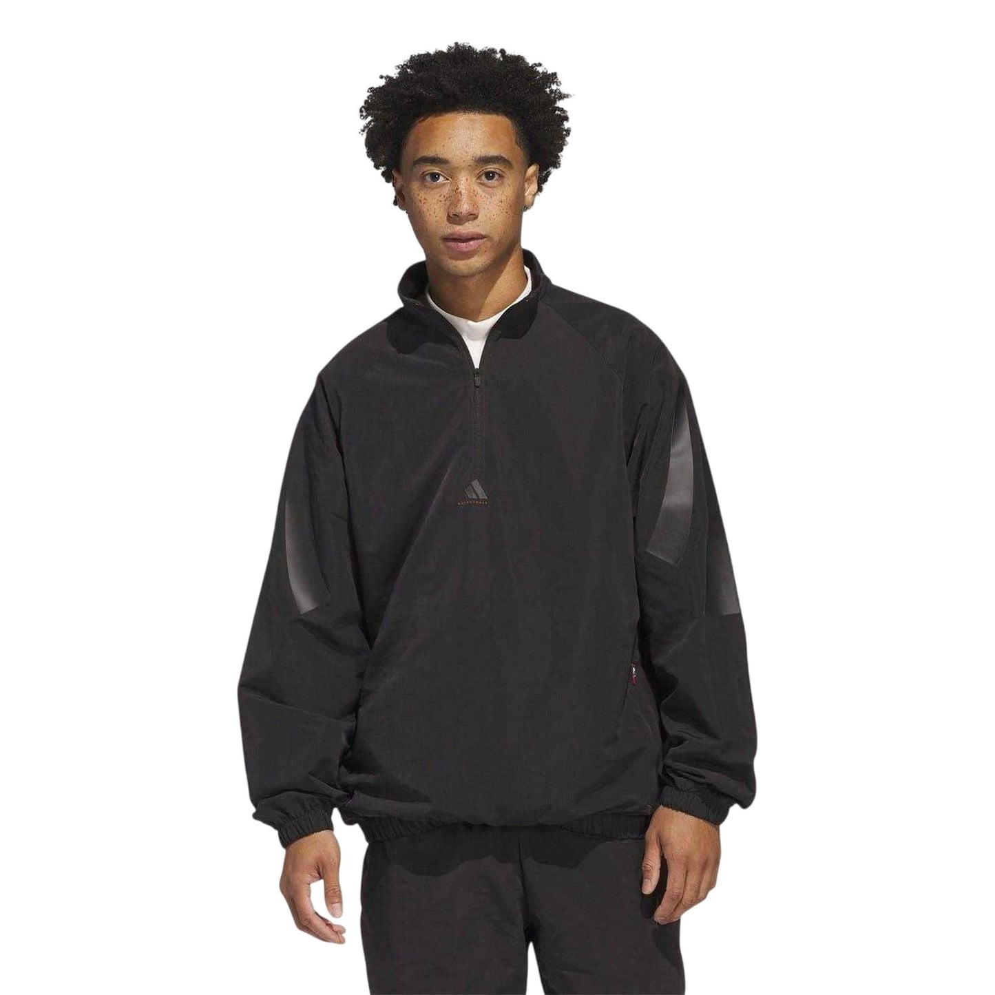 Black - Side - Adidas Mens Woven Half Zip Basketball Jacket