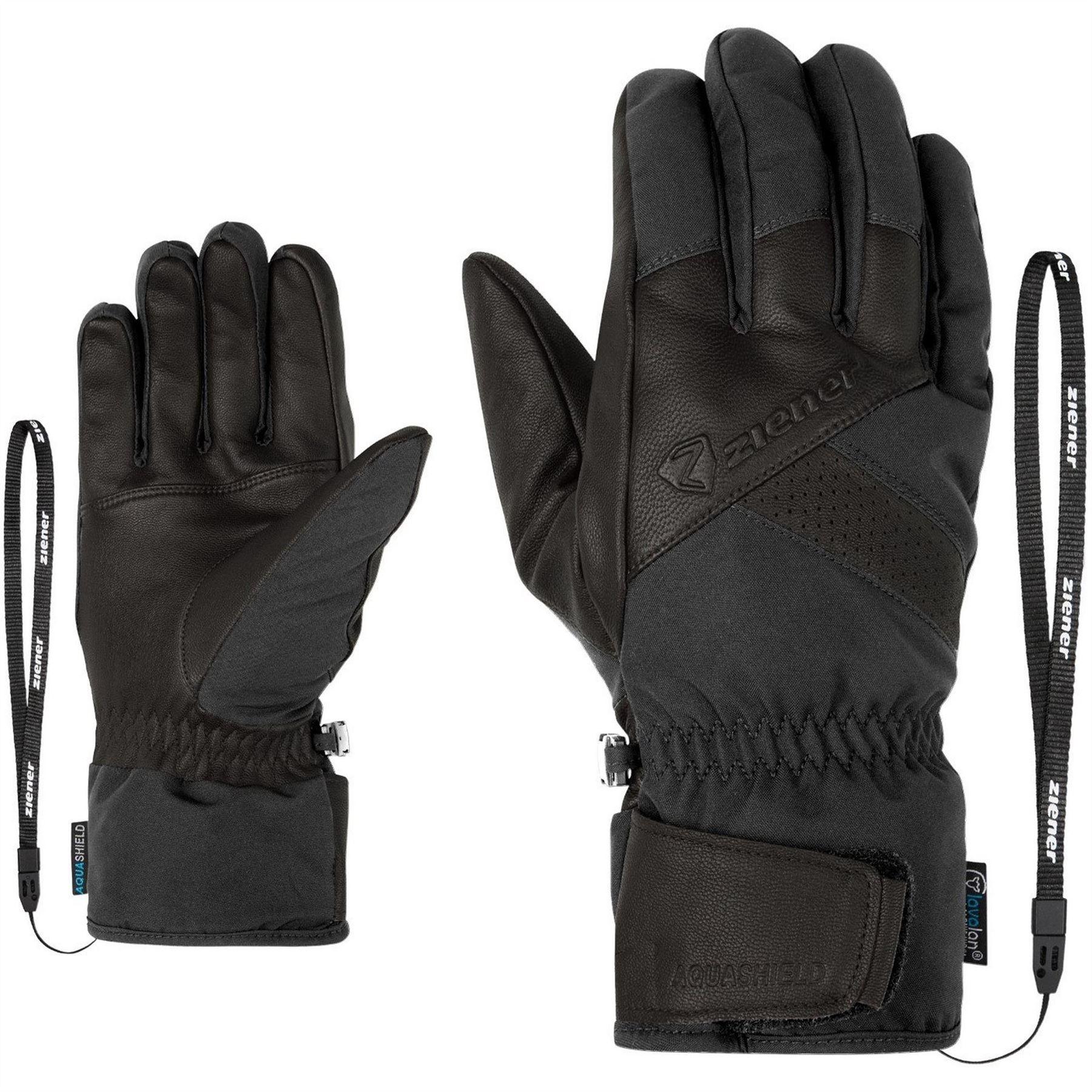 Black - Side - Ziener Unisex Adult Getter Leather Ski Gloves