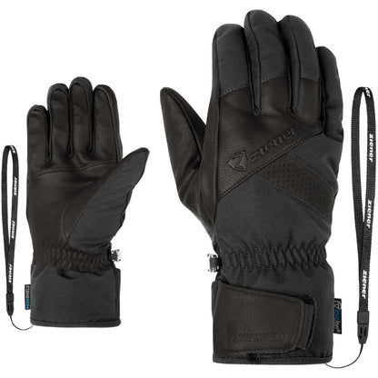 Black - Side - Ziener Unisex Adult Getter Leather Ski Gloves