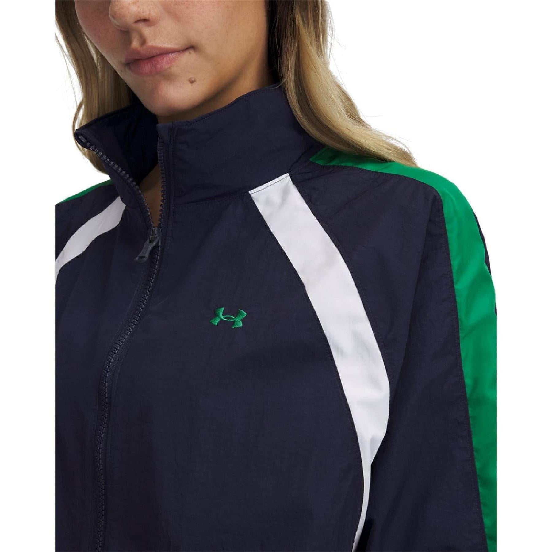 Blue - Side - Under Armour Womens-Ladies Icon Crinkle Track Jacket