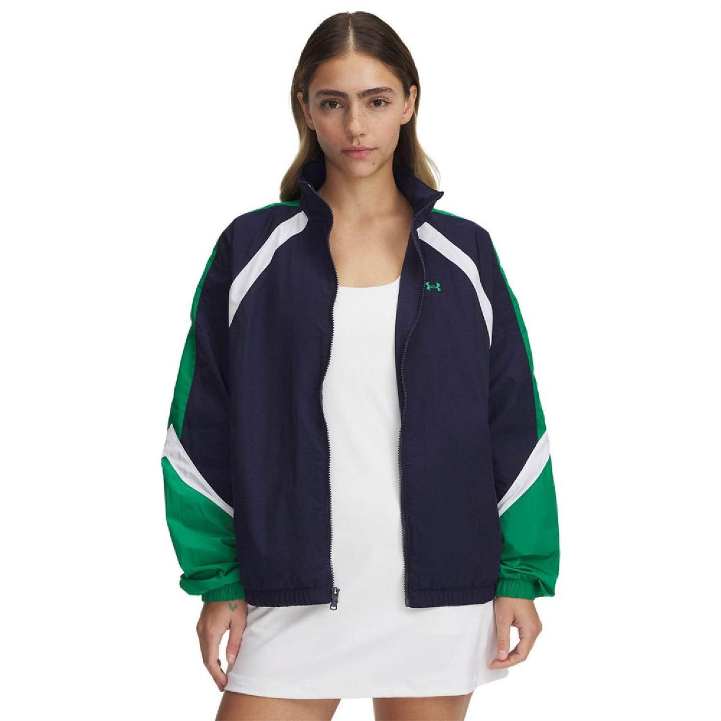 Blue - Front - Under Armour Womens-Ladies Icon Crinkle Track Jacket