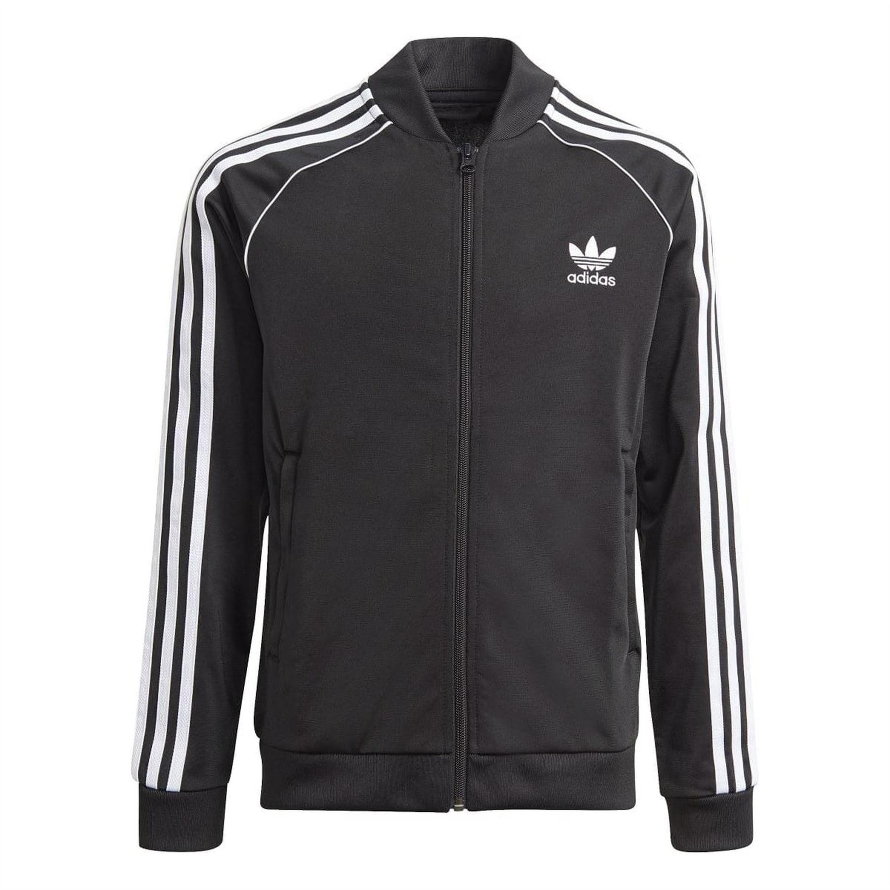 Black-White - Front - Adidas Boys Originals 3 Stripes Track Jacket