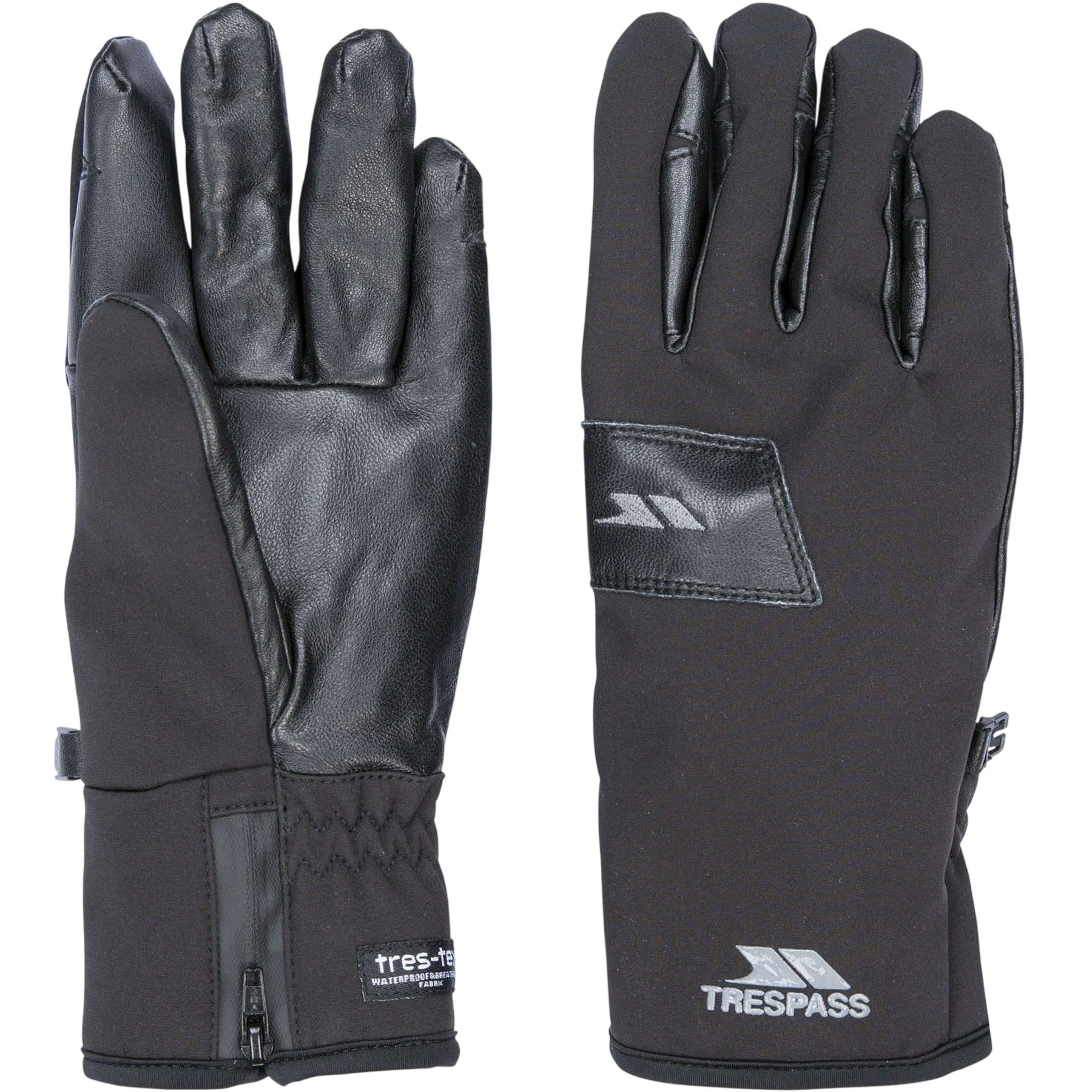 Black - Side - Trespass Mens Leather Athletic Snow Sports Gloves