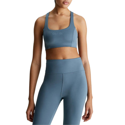 Blue - Side - Calvin Klein Womens-Ladies Medium Impact Sports Bra