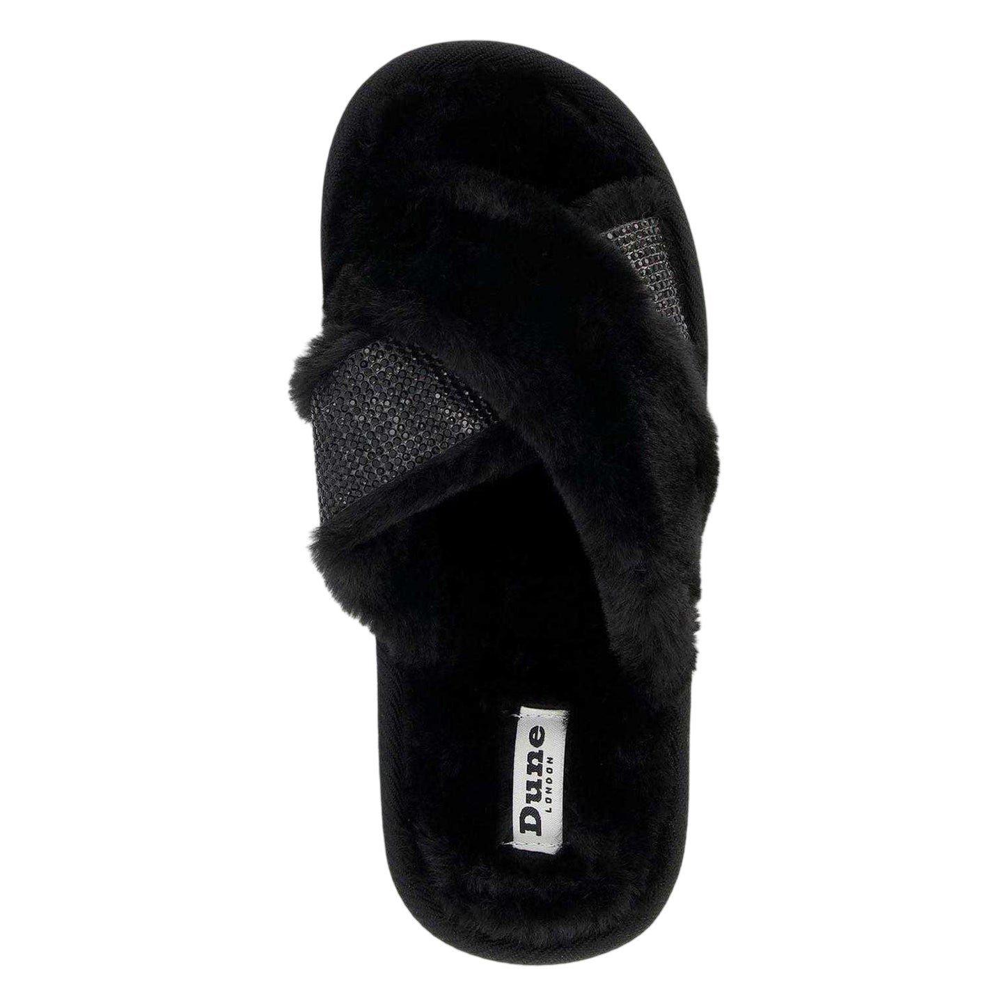 Black - Lifestyle - Dune London Womens-Ladies Diamante Faux Fur Indoor Slippers