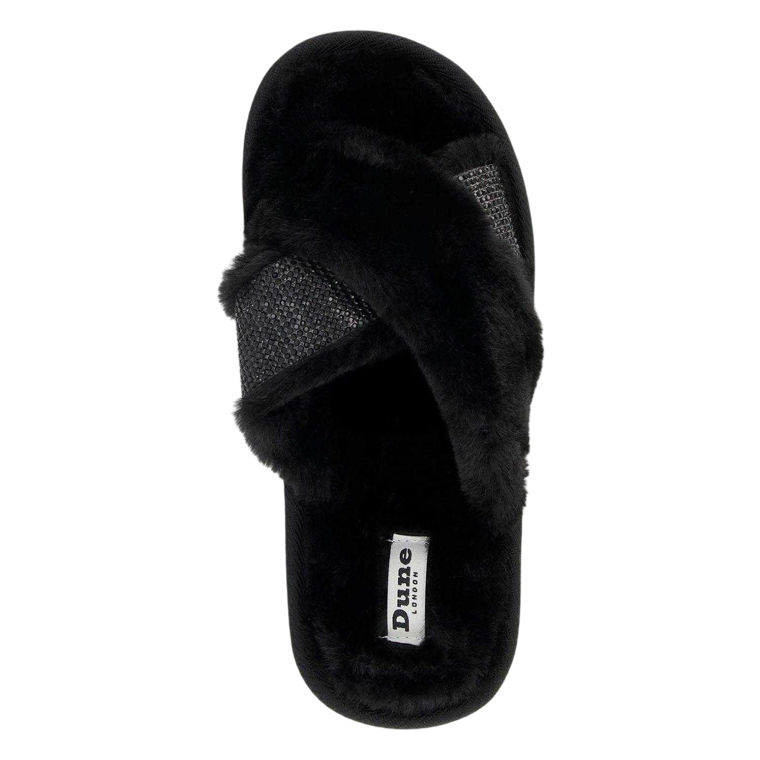 Black - Lifestyle - Dune London Womens-Ladies Diamante Faux Fur Indoor Slippers