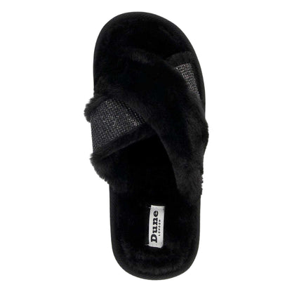 Black - Lifestyle - Dune London Womens-Ladies Diamante Faux Fur Indoor Slippers