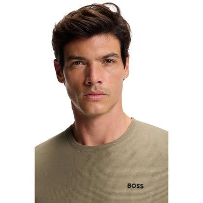 Brown - Side - Boss Mens Waffle Knit T-Shirt