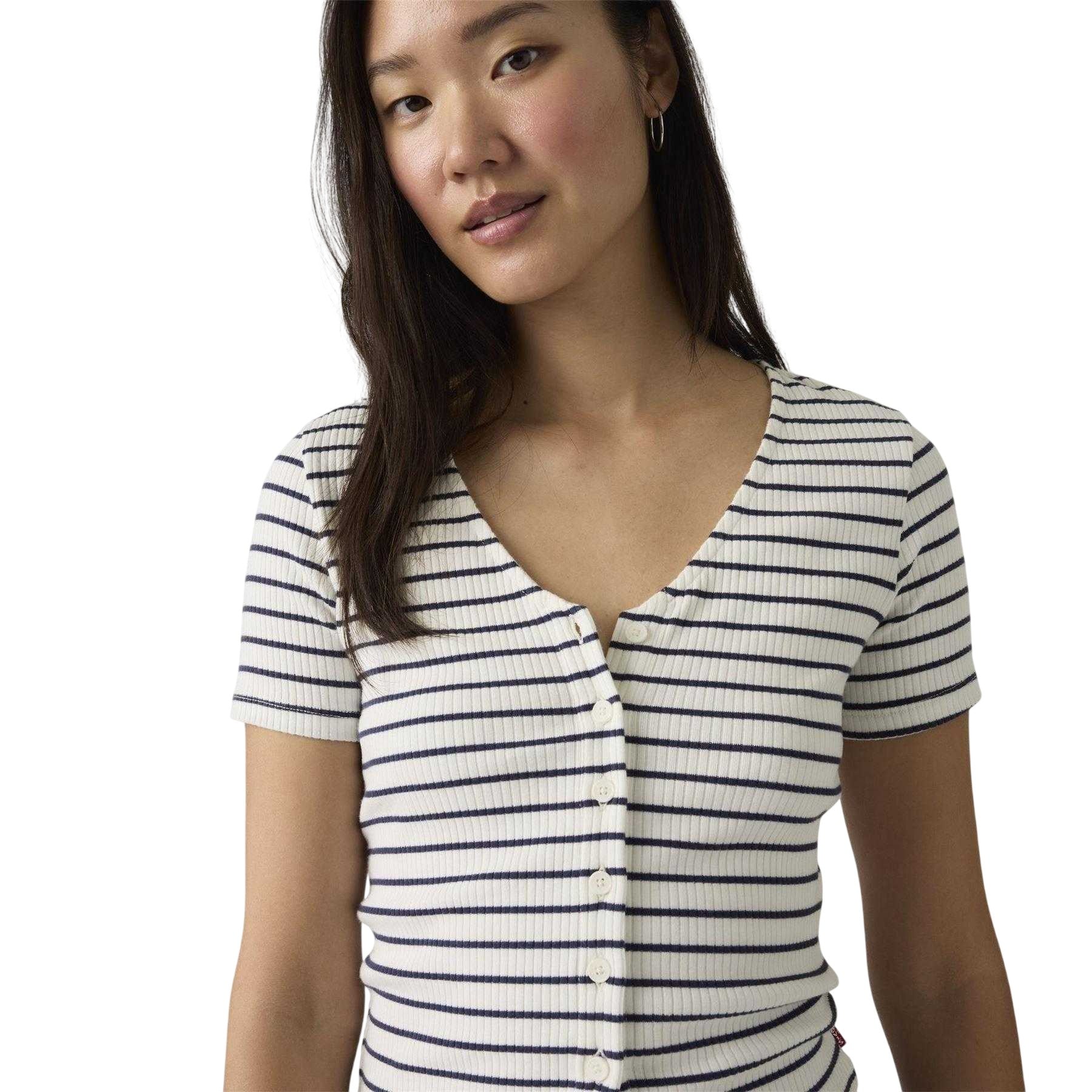Peacoat Blue - Side - Levis Womens-Ladies Striped T-Shirt
