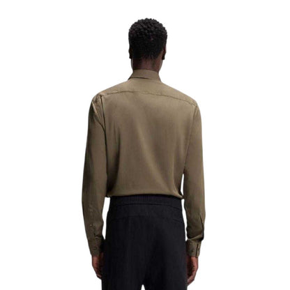 Grey - Back - Hugo Boss Mens Solid Slim Long-Sleeved Shirt