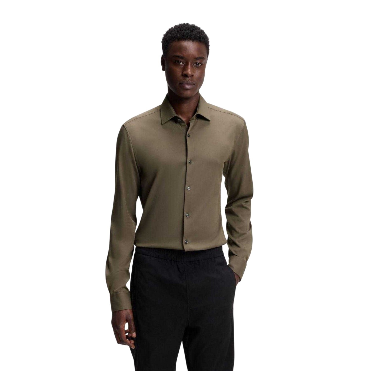 Grey - Lifestyle - Hugo Boss Mens Solid Slim Long-Sleeved Shirt
