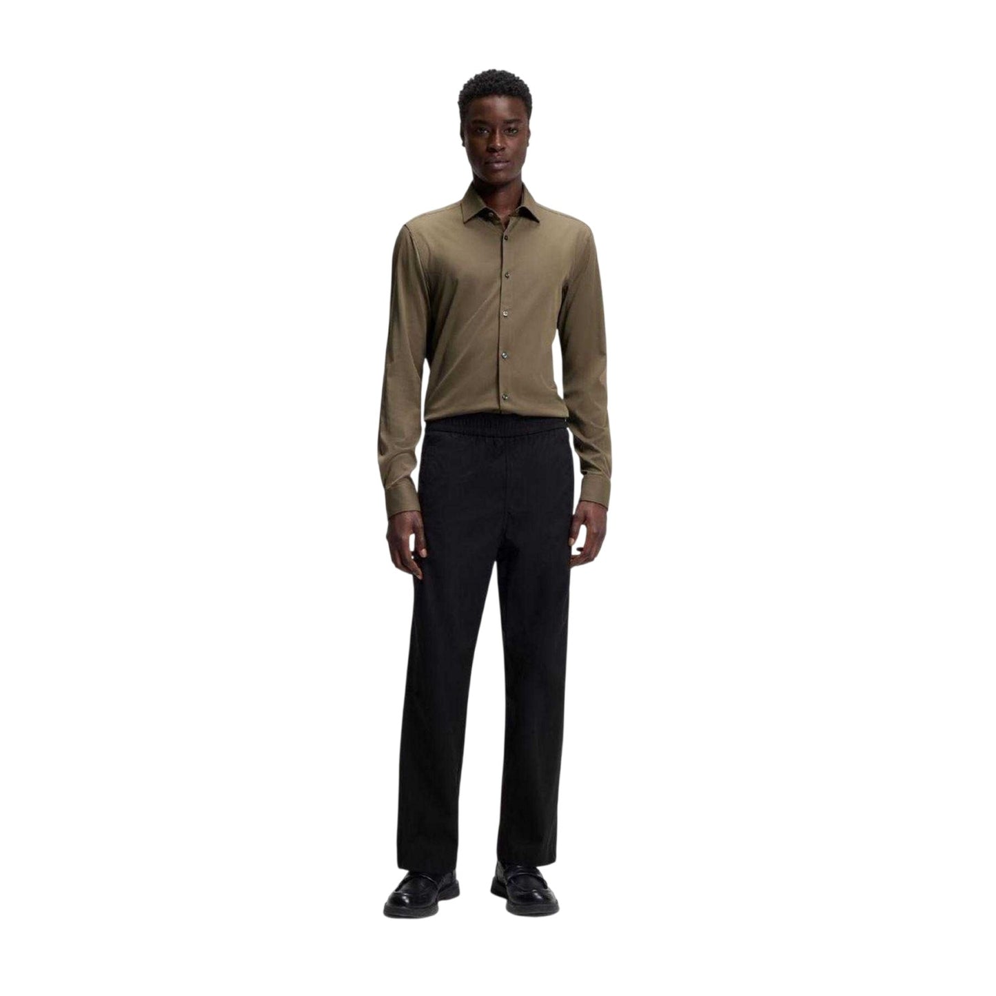 Grey - Pack Shot - Hugo Boss Mens Solid Slim Long-Sleeved Shirt