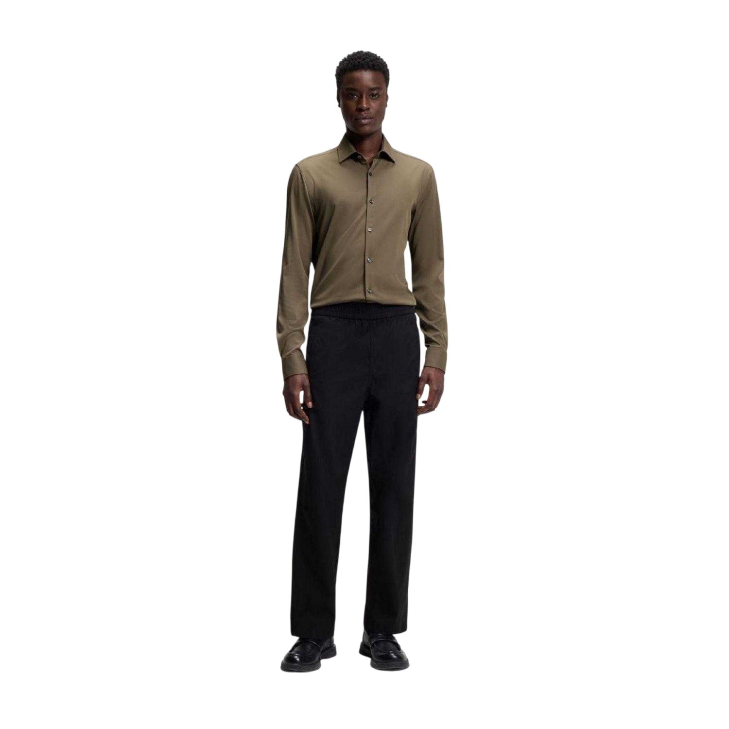 Grey - Pack Shot - Hugo Boss Mens Solid Slim Long-Sleeved Shirt