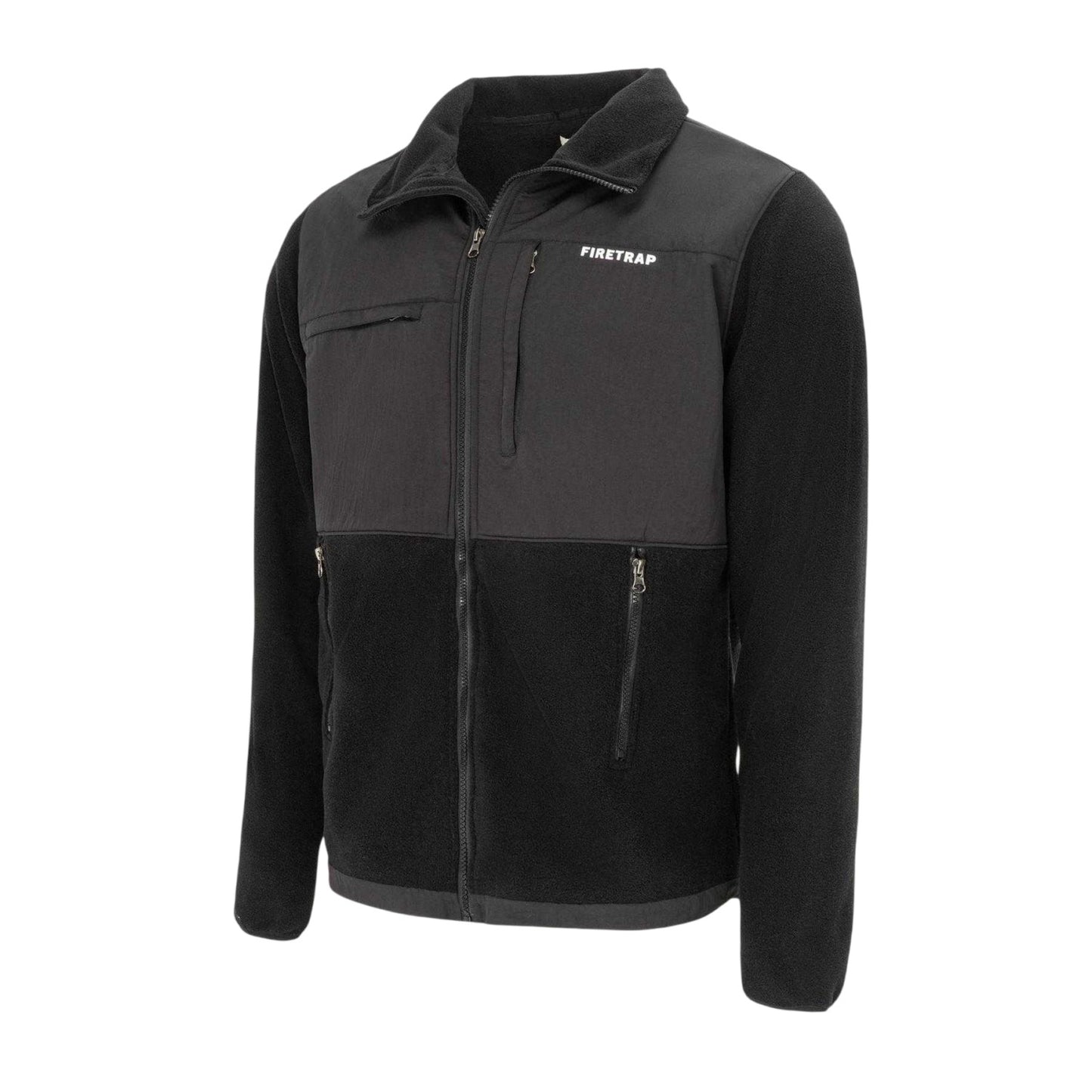 Black - Side - Firetrap Mens Colour Block Fleece Jacket