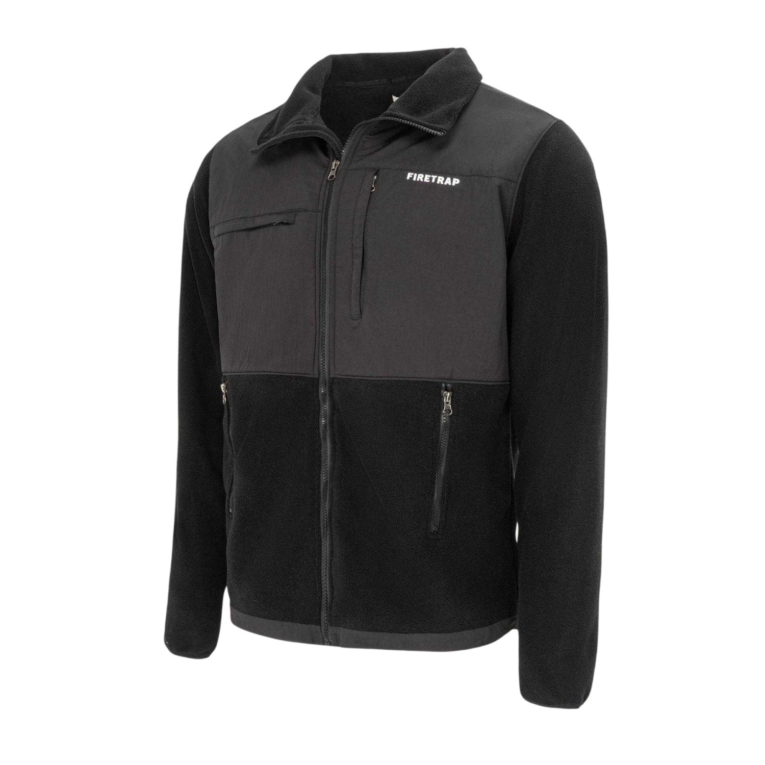 Black - Side - Firetrap Mens Colour Block Fleece Jacket