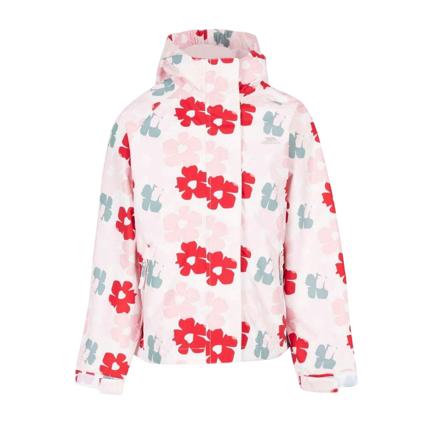 Red - Front - Trespass Girls Floral Waterproof Jacket
