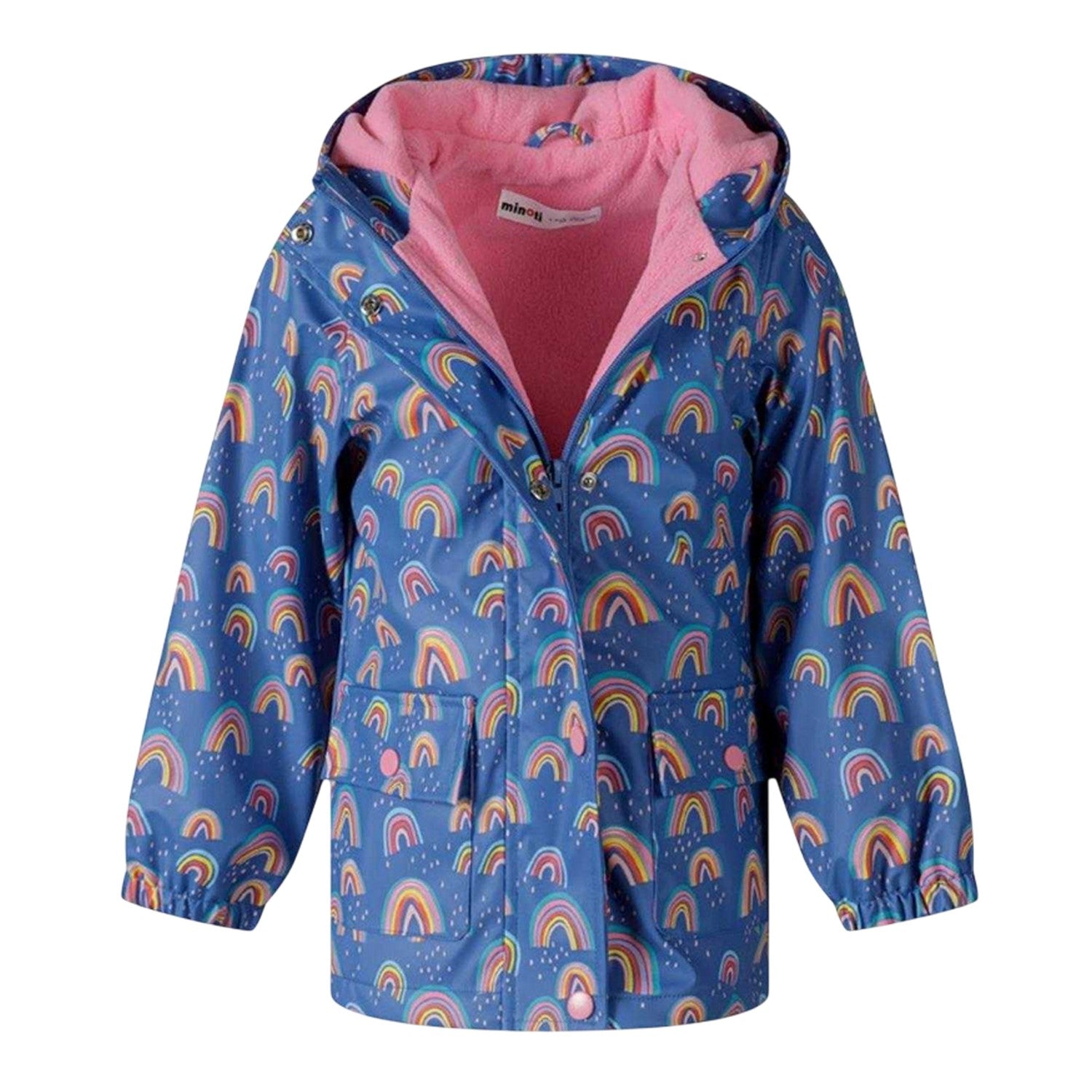 Royal Blue - Side - Minoti Girls Rainbow Raincoat