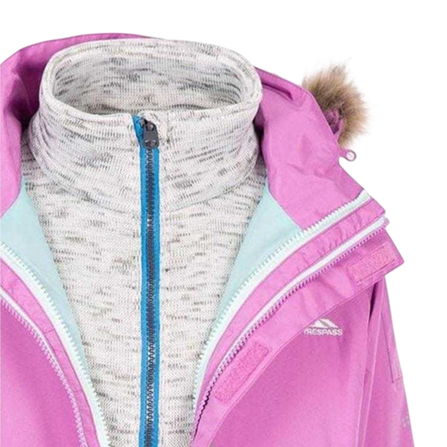 Pink - Side - Trespass Girls Plain 3 in 1 Jacket