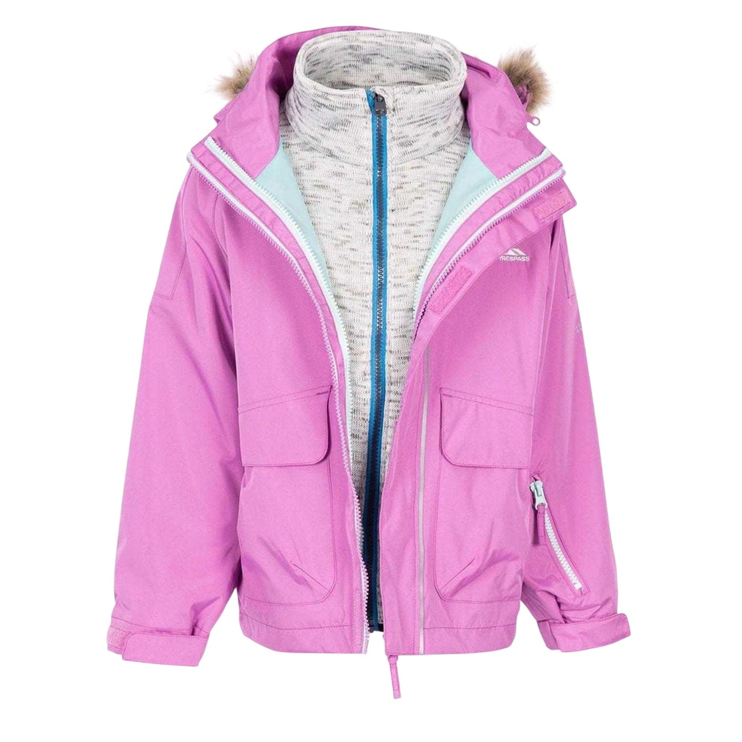 Pink - Front - Trespass Girls Plain 3 in 1 Jacket