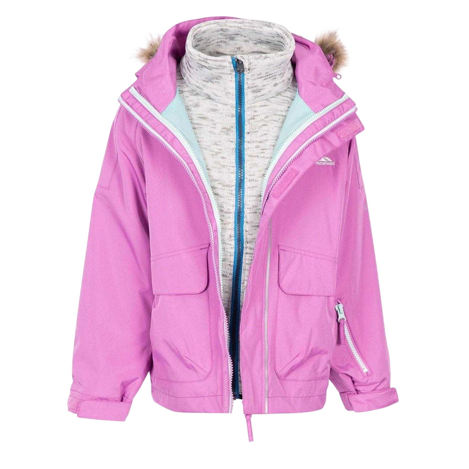 Pink - Front - Trespass Girls Plain 3 in 1 Jacket