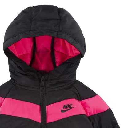 Black-Pink - Side - Nike Baby Girls Contrast Striped Puffer Jacket