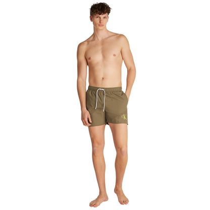 Dusky Green - Lifestyle - Calvin Klein Mens Contrast Logo Regular Swim Shorts