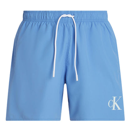 Glacier - Front - Calvin Klein Mens Contrast Logo Regular Swim Shorts