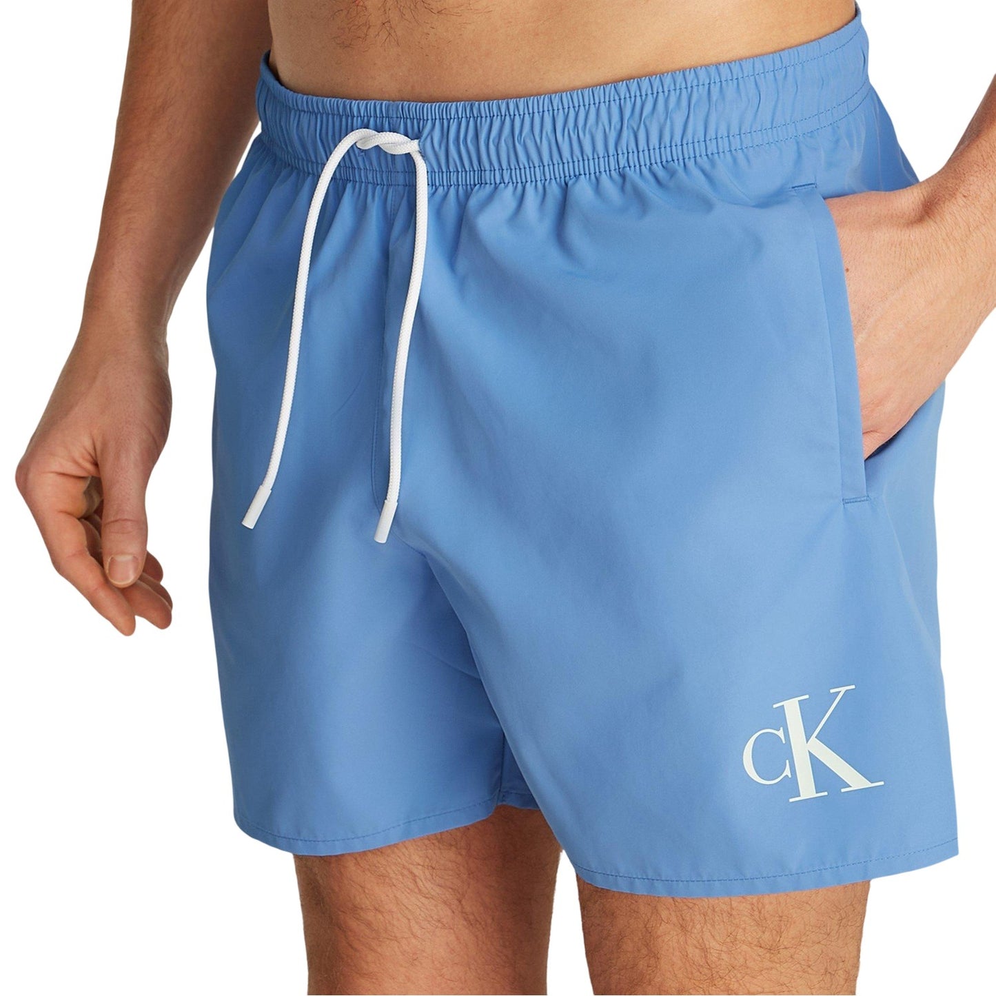 Glacier - Side - Calvin Klein Mens Contrast Logo Regular Swim Shorts