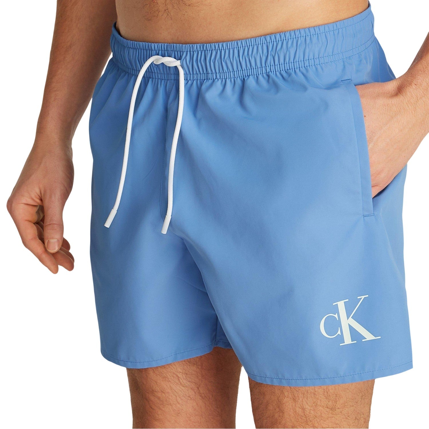 Glacier - Side - Calvin Klein Mens Contrast Logo Regular Swim Shorts